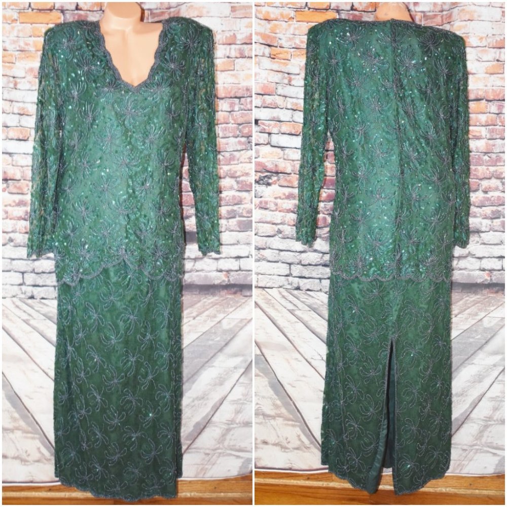 Laurence Kazar 1X Sequin Beaded Formal Dress Gown